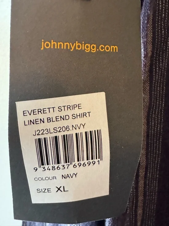 Johnny Bigg Blue Everett Stripe Linen Blend Button-Down Shirt XL NWT - Picture 6 of 7